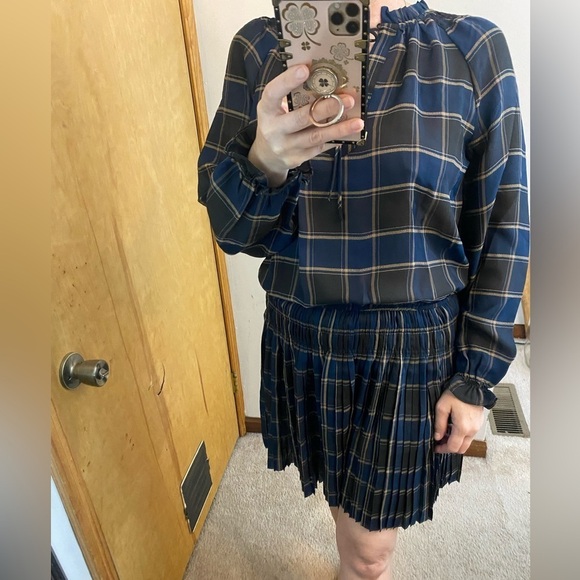Current Air Los Angeles Prep School Plaid Pleated Long Sleeve Mini Dress - Picture 7 of 10